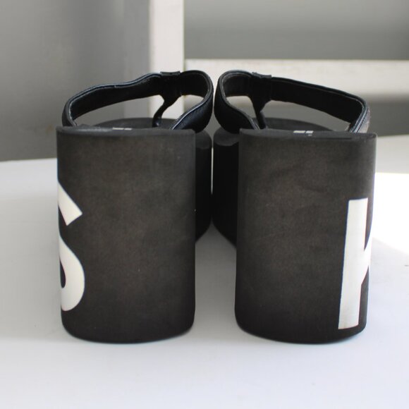 Michael Kors Black White Benny Flip-Flop Platform Wedge Thong Sandals Size 8 - Picture 3 of 6